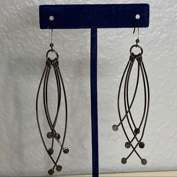 Dark Grey Metal Dangle Earrings - Picture 4 of 6